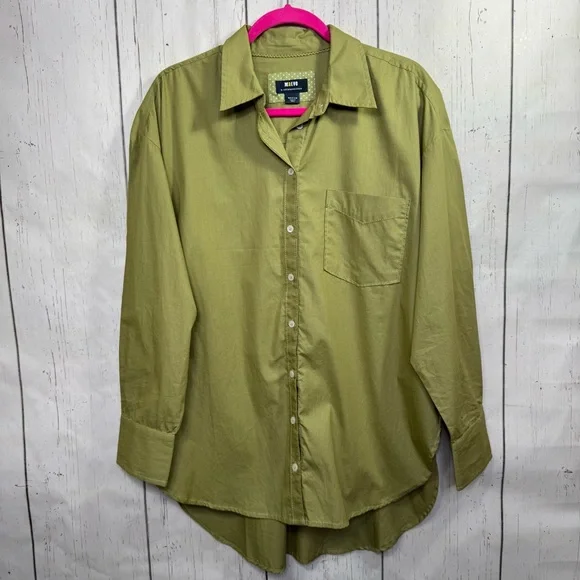 Maeve by Anthropologie Green Button Up Shirt High Low Pocket M Minimalist Casual - Picture 1 of 12